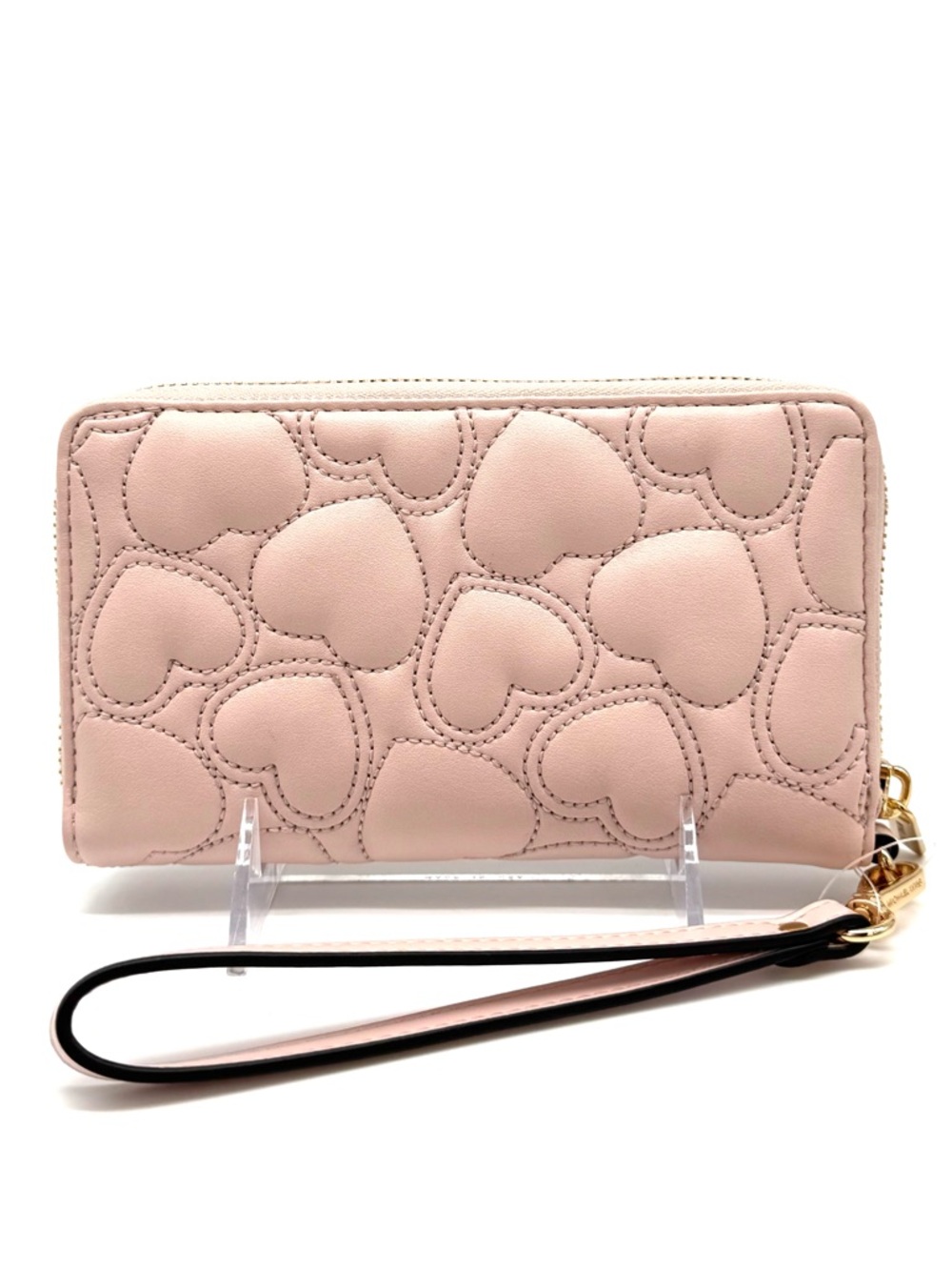 Michael Kors Large Quilted Heart Flat MF Phone Case Wallet Powder Blush - Picture 3 of 6